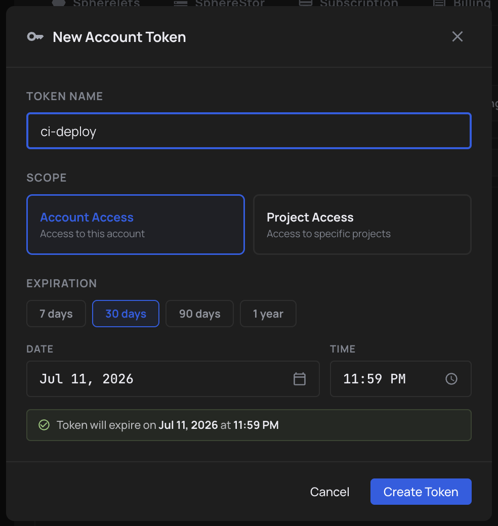 New Account Token modal