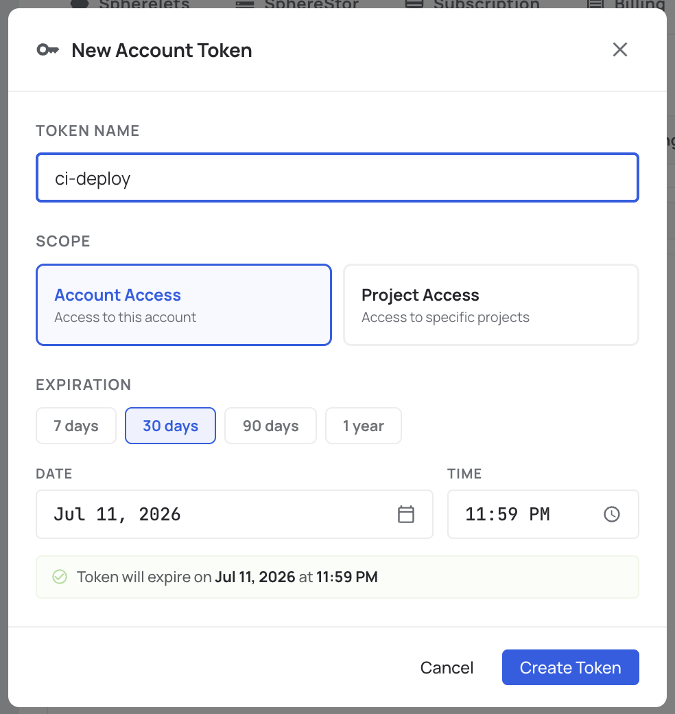 New Account Token modal