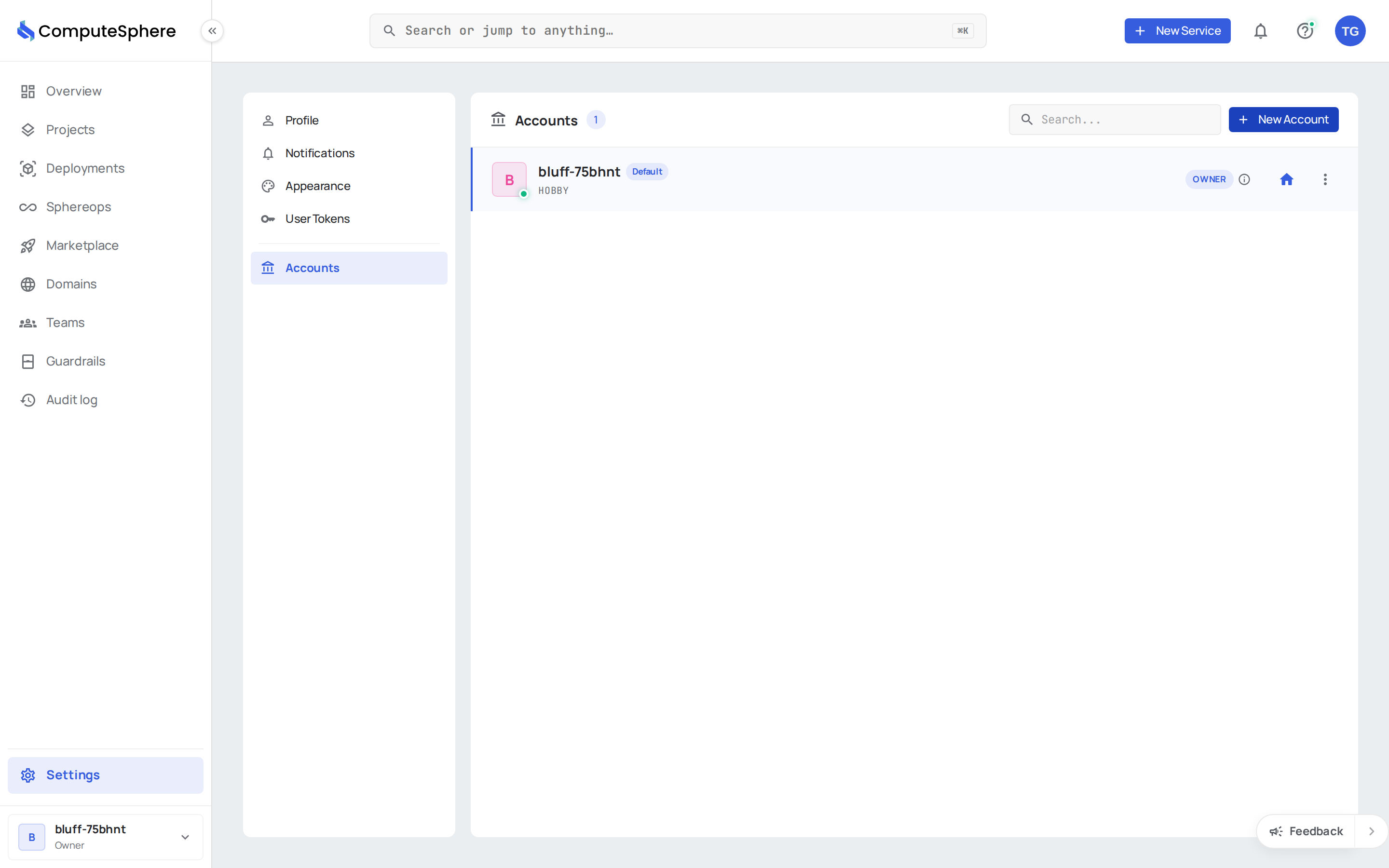 Accounts list with the active account highlighted