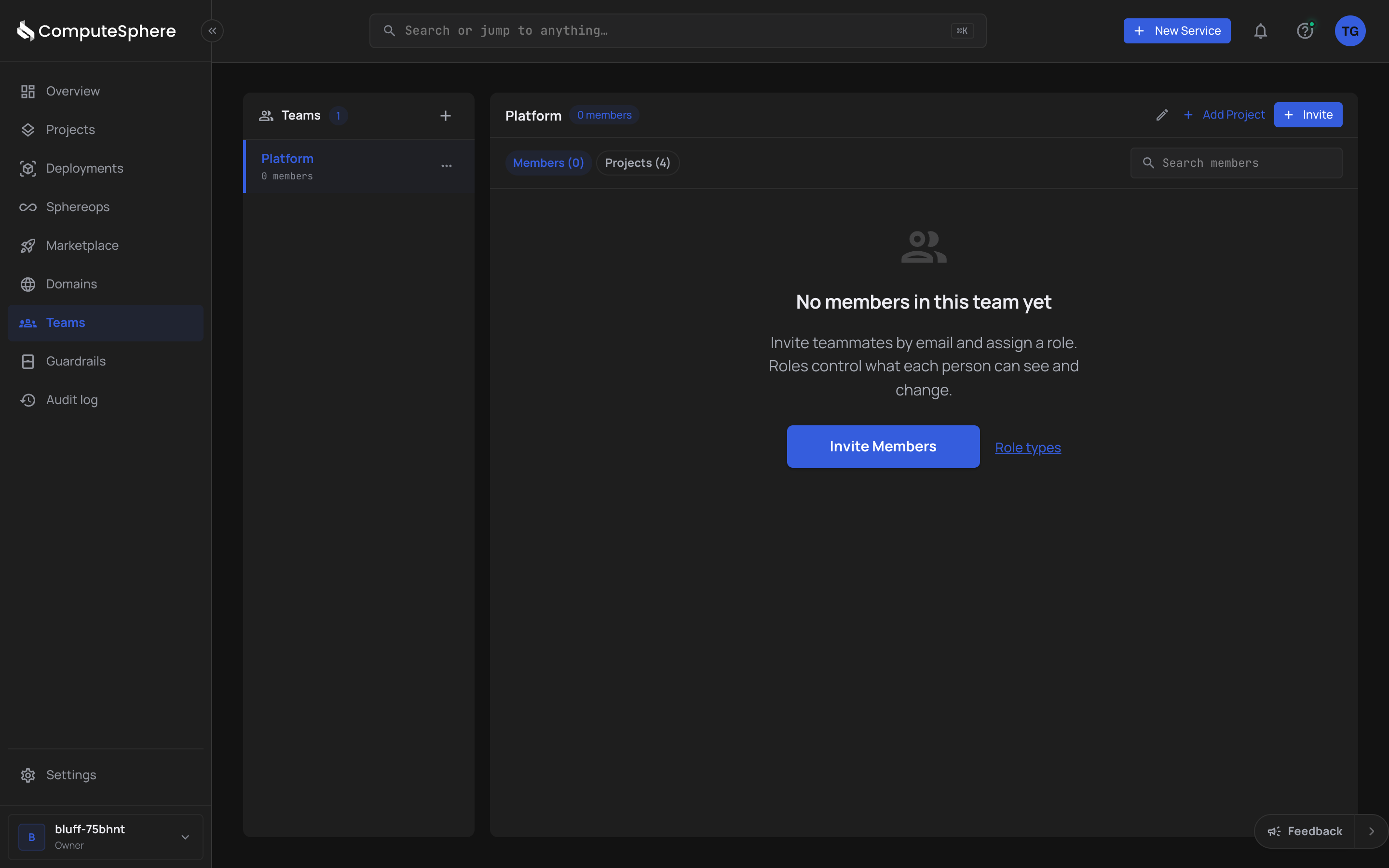 Teams page with the Create Team button in the header