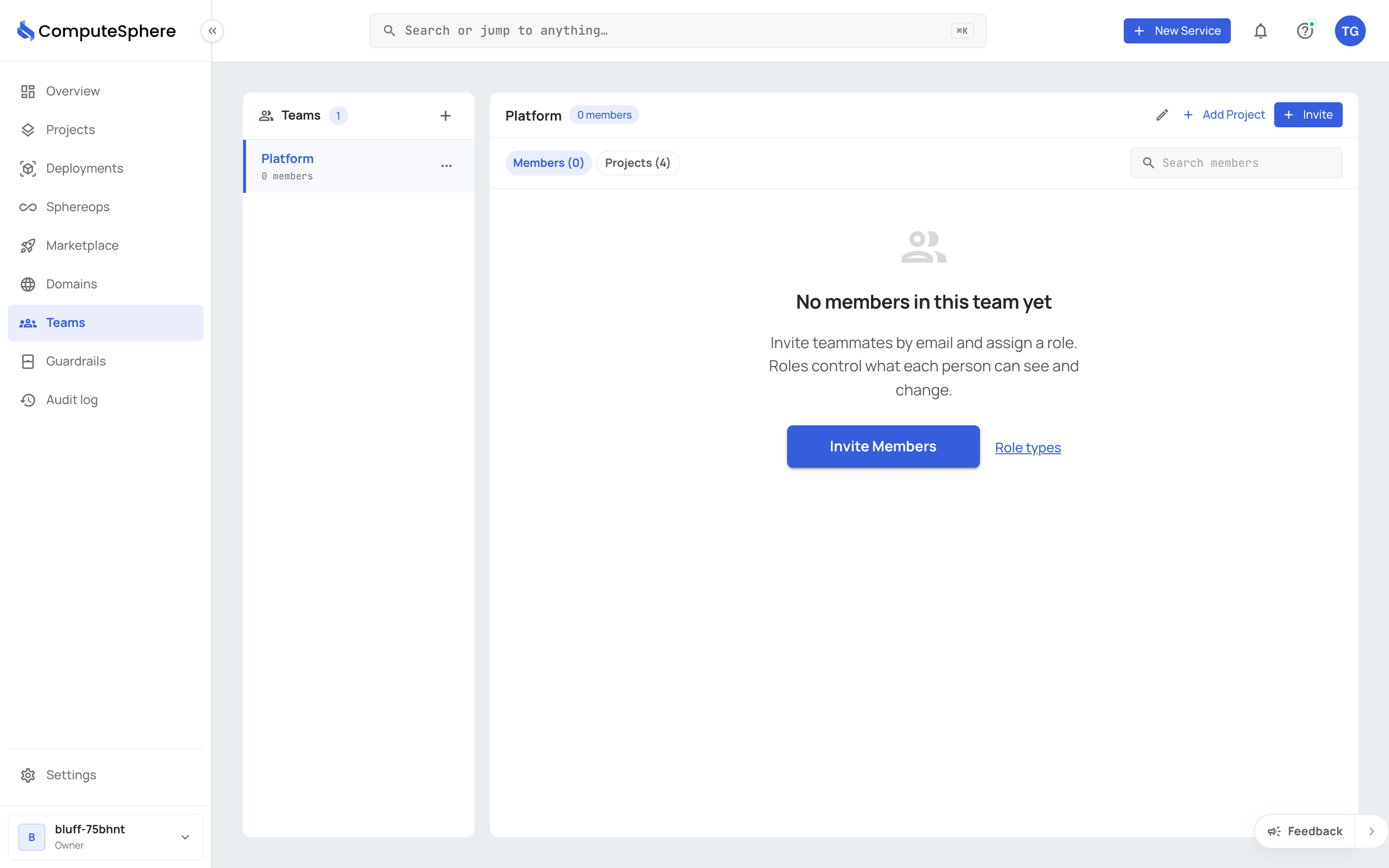Teams page with the Create Team button in the header
