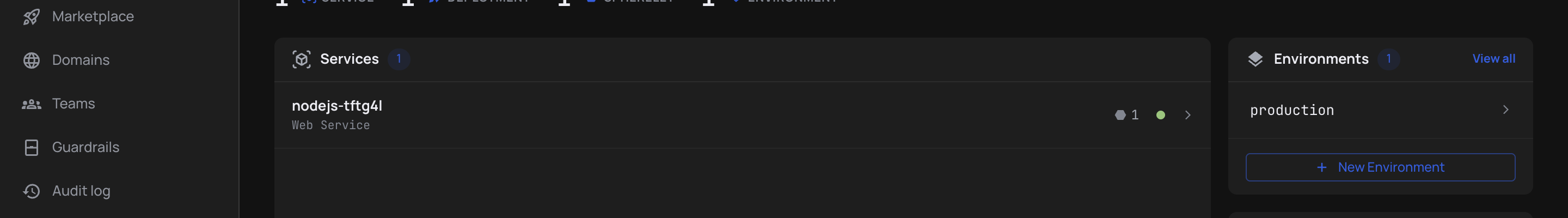 Environments card with the + New Environment button