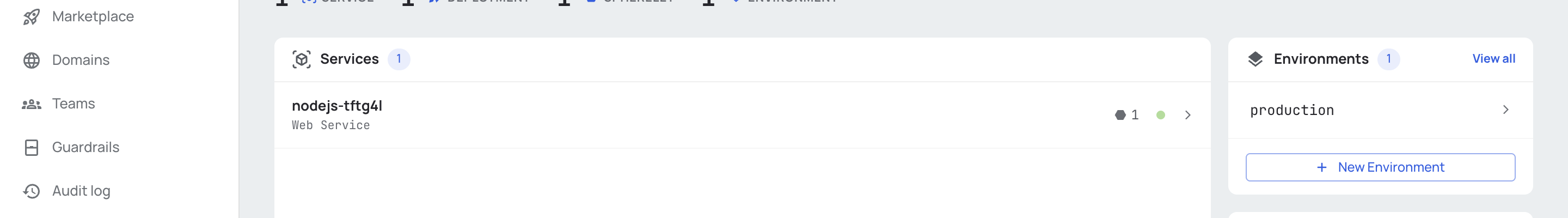 Environments card with the + New Environment button