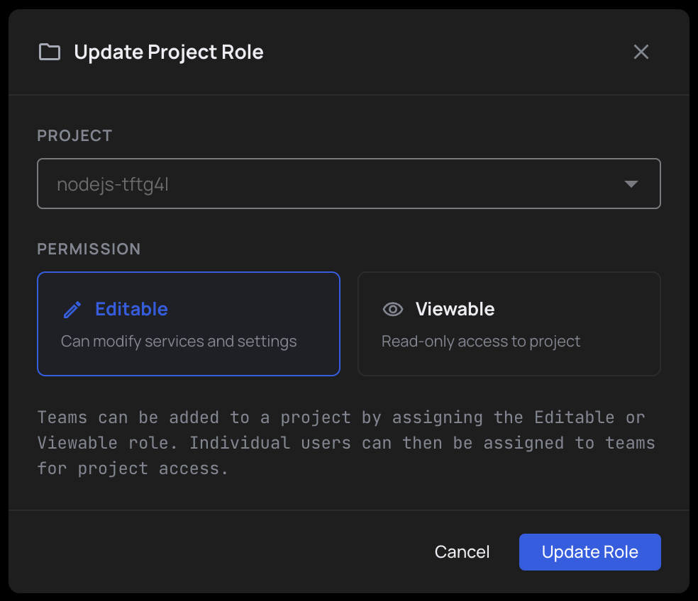 Manage Access modal with role selector