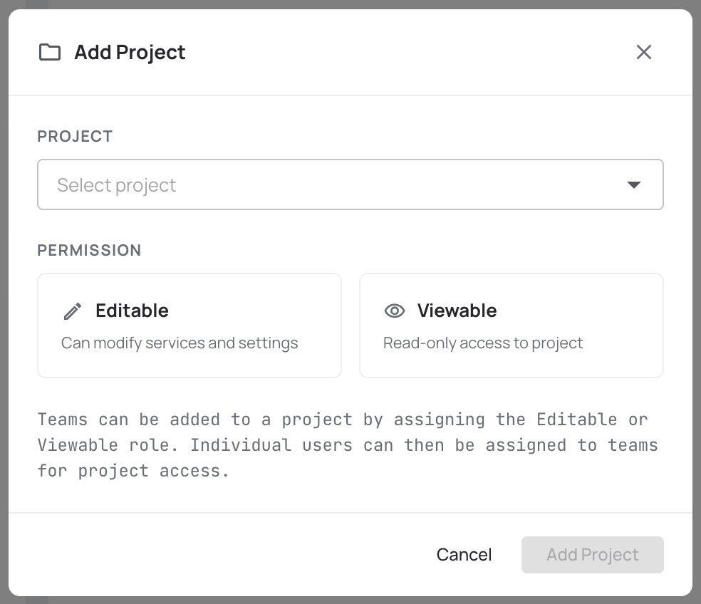 Add Project modal with role selector